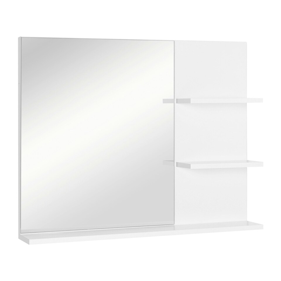 image 1 of kleankin Bathroom Mirror Wall Mount Vanity Mirror with 3 Storage Shelves, White
