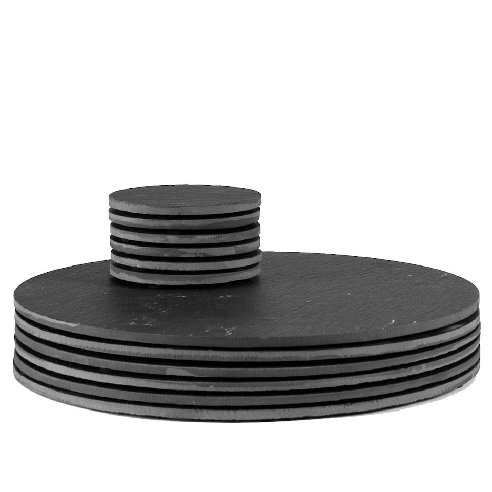 image 1 of Argon Tableware 12 Piece Linea Round Slate Placemats & Coasters Set - 10cm Grey