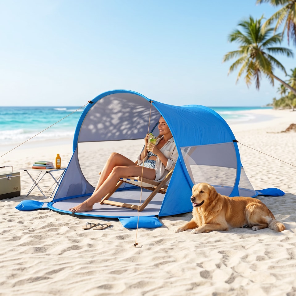 image 1 of Outsunny Portable Automatic Pop Up Beach Tent Outdoor Camp Shelter Blue
