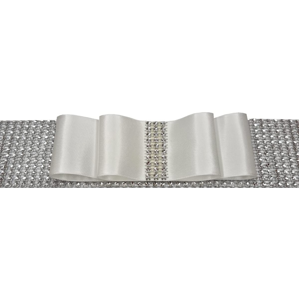 image 1 of FURNISHED Blackout Roller Blinds with Diamante Trim and Bow Cut to Size | White | White | (W) 180cm x (L) 165cm