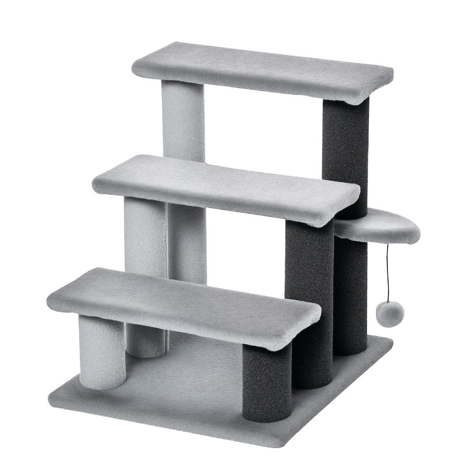 image 1 of PawHut Pet Stairs with 3-step Stair, Scratching Posts, Platforms, Toy Ball