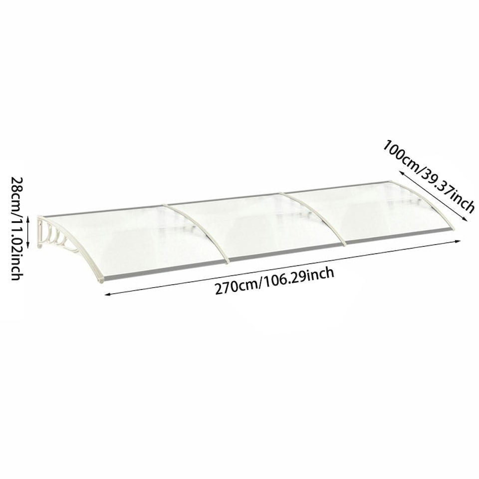 image 1 of Living and Home Window Door Awning Canopy with Brackets - L270*W100*H28 White