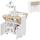 image 1 of HOMCOM Folding Dining Table, Rolling Drop Leaf Table with Hidden Shelf | White | White and Natural Wood | 70W x 83D x 75H cm