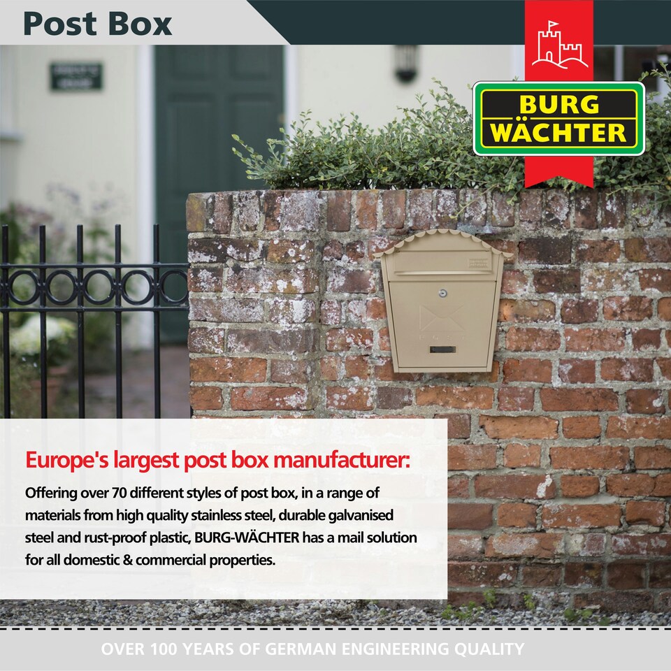 image 1 of Burg-Wachter Classic Wall Mounted Galvanised Steel Lockable Weatherproof Post Box - 36x37x13cm | Cream | Antique Cream