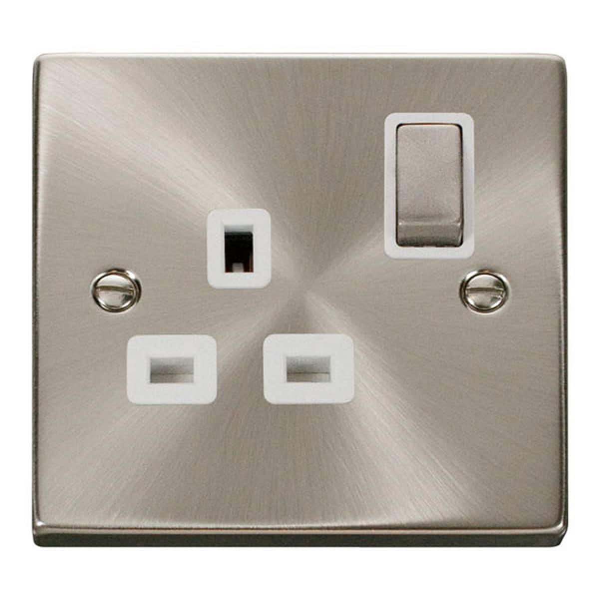 SE Home Satin / Brushed Chrome 1 Gang 13A DP Ingot Switched Plug Socket in Metallic Silver