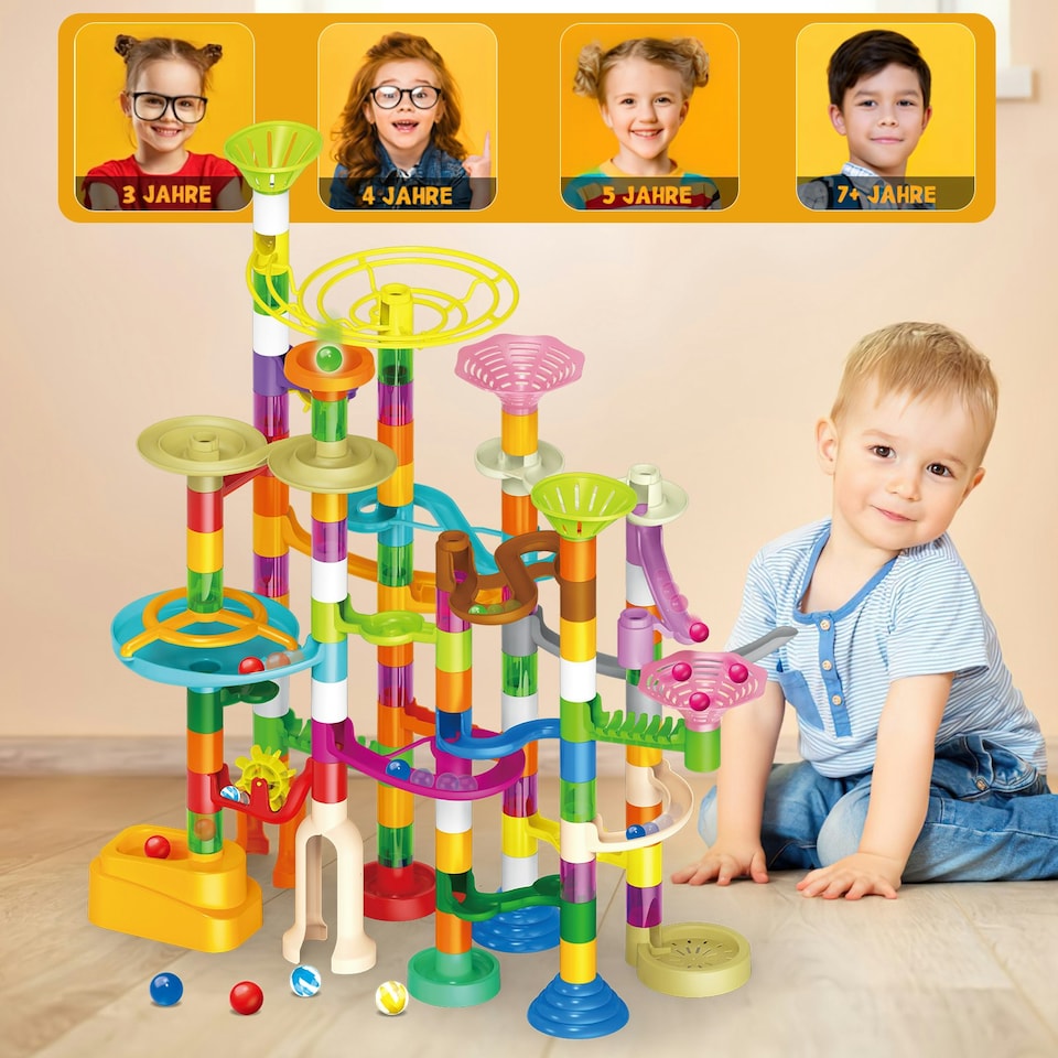 image 1 of Kids’ Marble Rolling Ball Track Set – Colourful Assembling Slides & Space Pipe Building Blocks Educational Construction Toy for Early Learning & Creativity