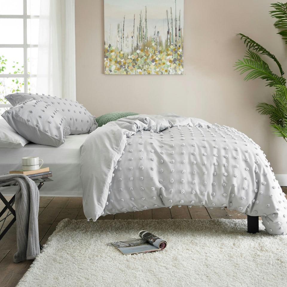 image 1 of Luxury Bobbled Fluffy Dots Tufted Microfibre Duvet Cover Set White | White | Super King