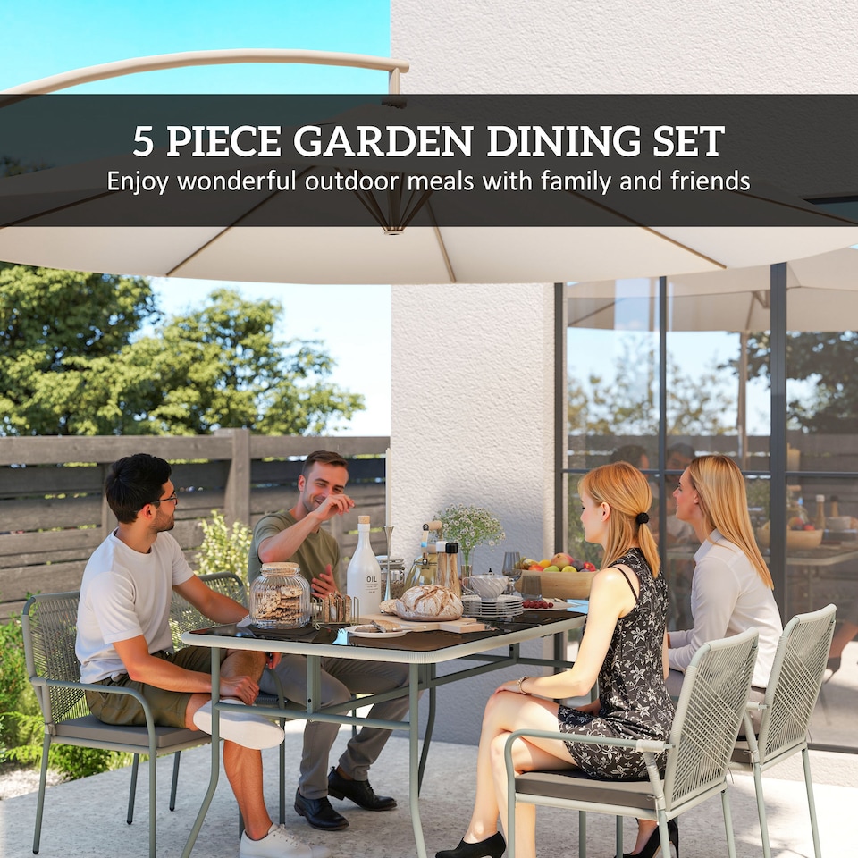 image 1 of Outsunny 5 Piece PE Rattan Garden Dining Set with Cushions, Light Grey