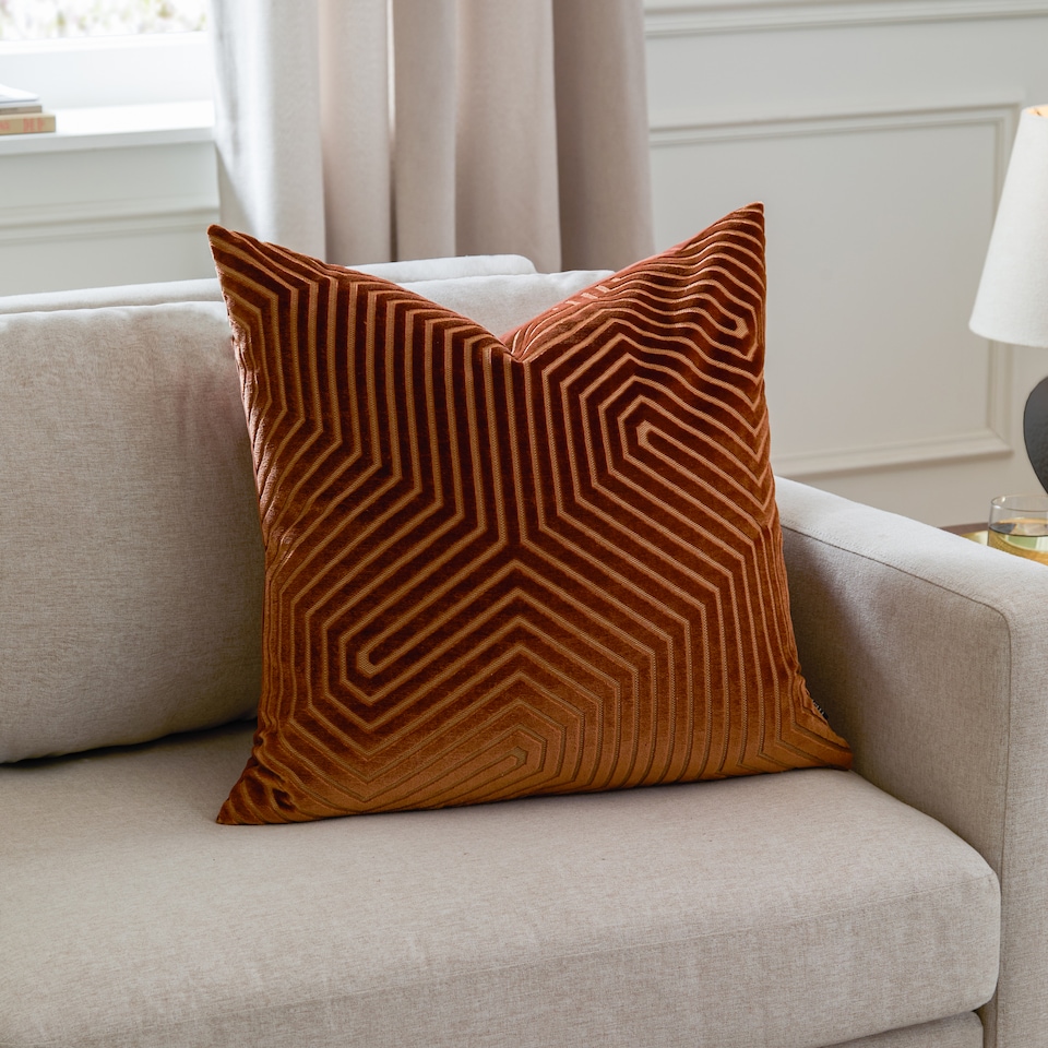 image 1 of Paoletti Evoke Cut Velvet Cushion | Red | Brick | 55 x 55cm | 1