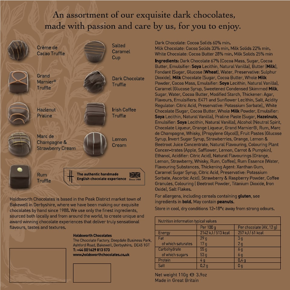 image 1 of Holdsworth Chocolates Classic Dark Assortment Box 110g