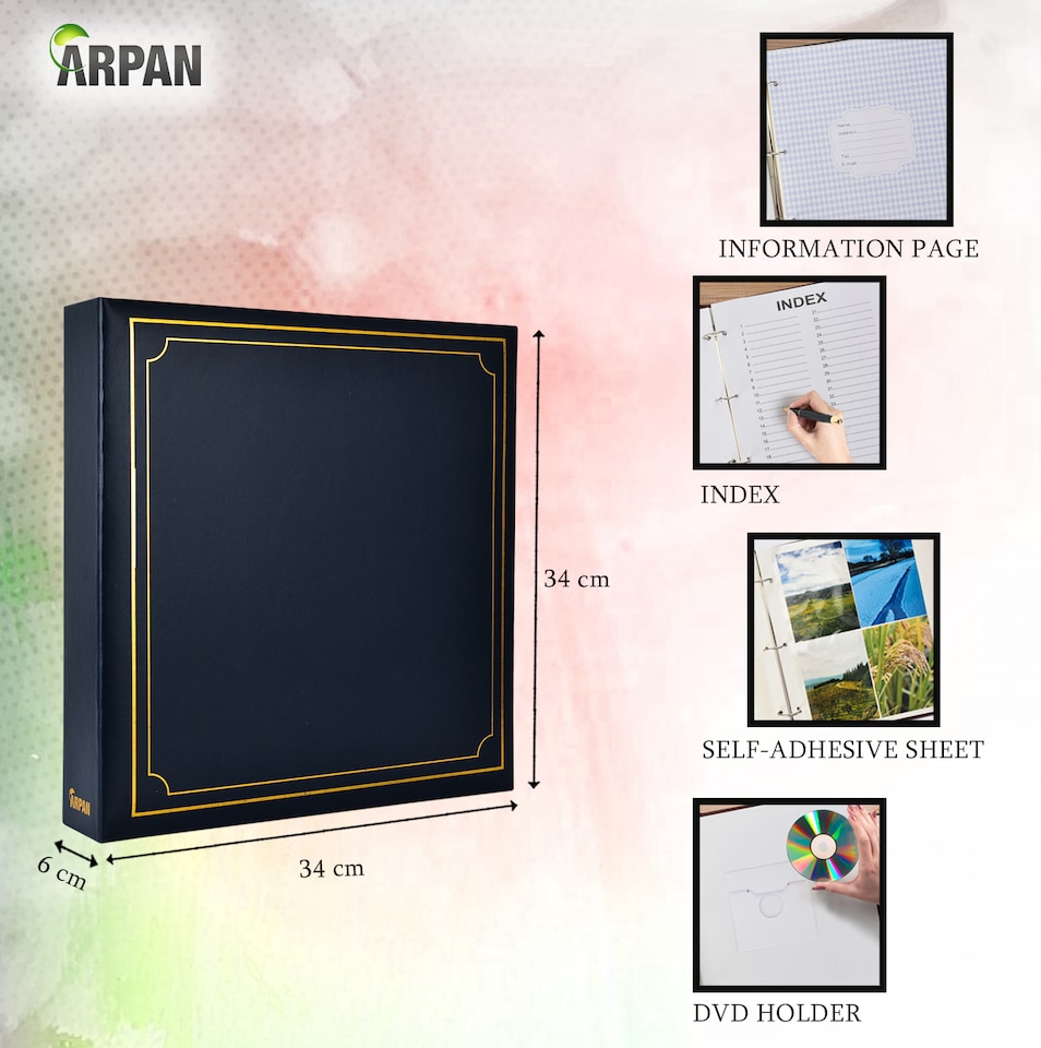 image 1 of ARPAN Extra-Large 3-Ring Binder Self Adhesive Photo Album – 20 Sheets / 40 Sides – Sticky Page Scrapbook Memory Album for Photos, Keepsakes & Special Occasions