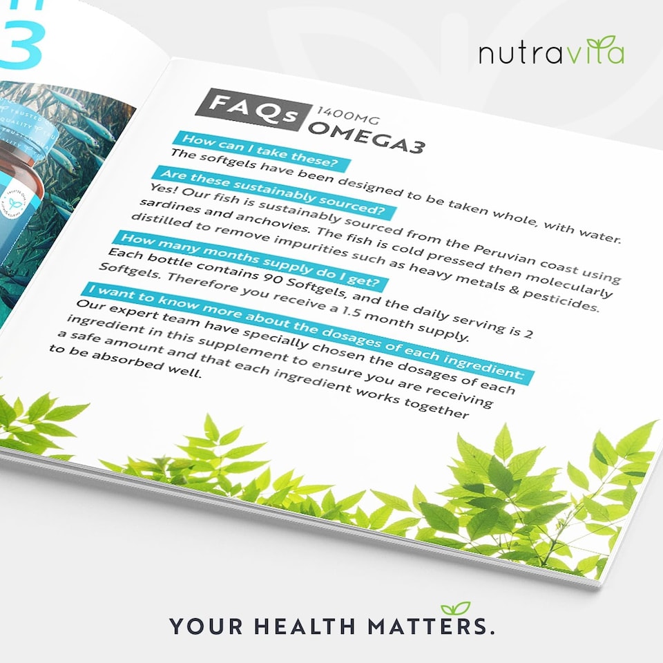 image 1 of Nutravita Highest Strength Omega 3 Fish Oil 2000mg - 1000mg EPA & 400mg DHA per Serving - Sustainably Sourced & Contaminant Free - 90 Softgels