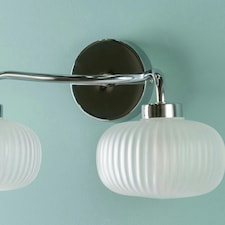ValueLights Amaia Pair of Polished Chrome IP44 Rated 2 Way Frosted Ribbed Glass Wall Lights