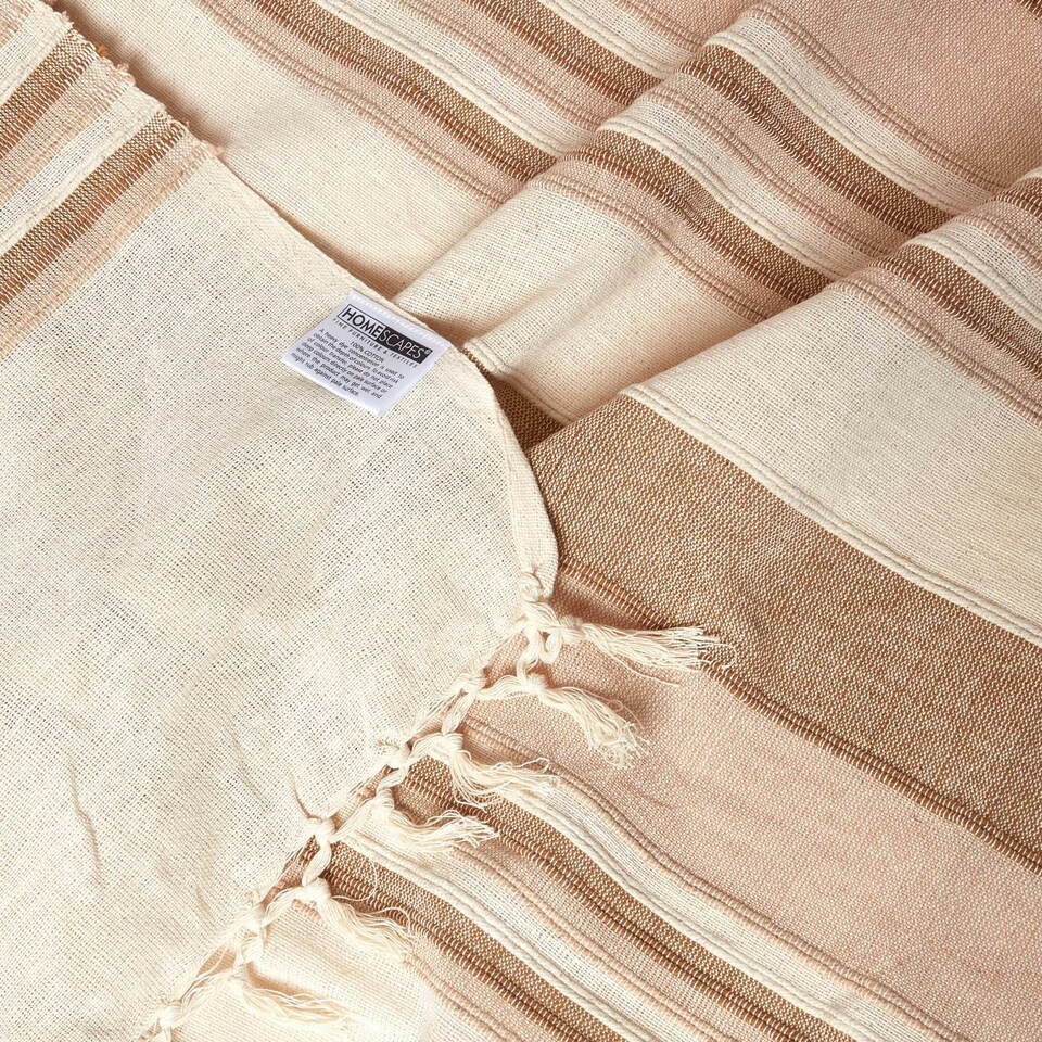 image 1 of Homescapes Cotton Morocco Striped Beige Throw - 225 x 255 cm Cream