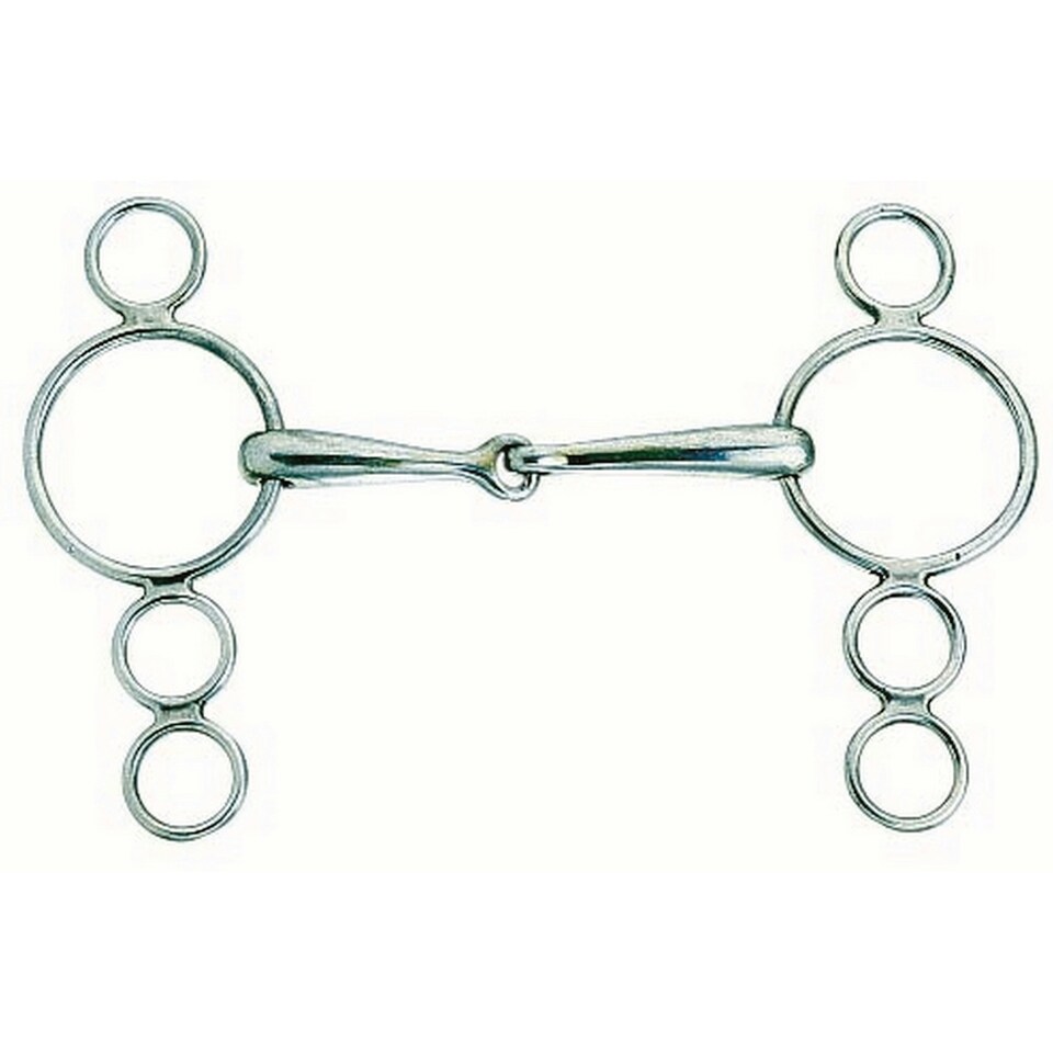 Korsteel Horses Stainless Steel Jointed 3 Ring Dutch Gag Bit - Silver - 6in