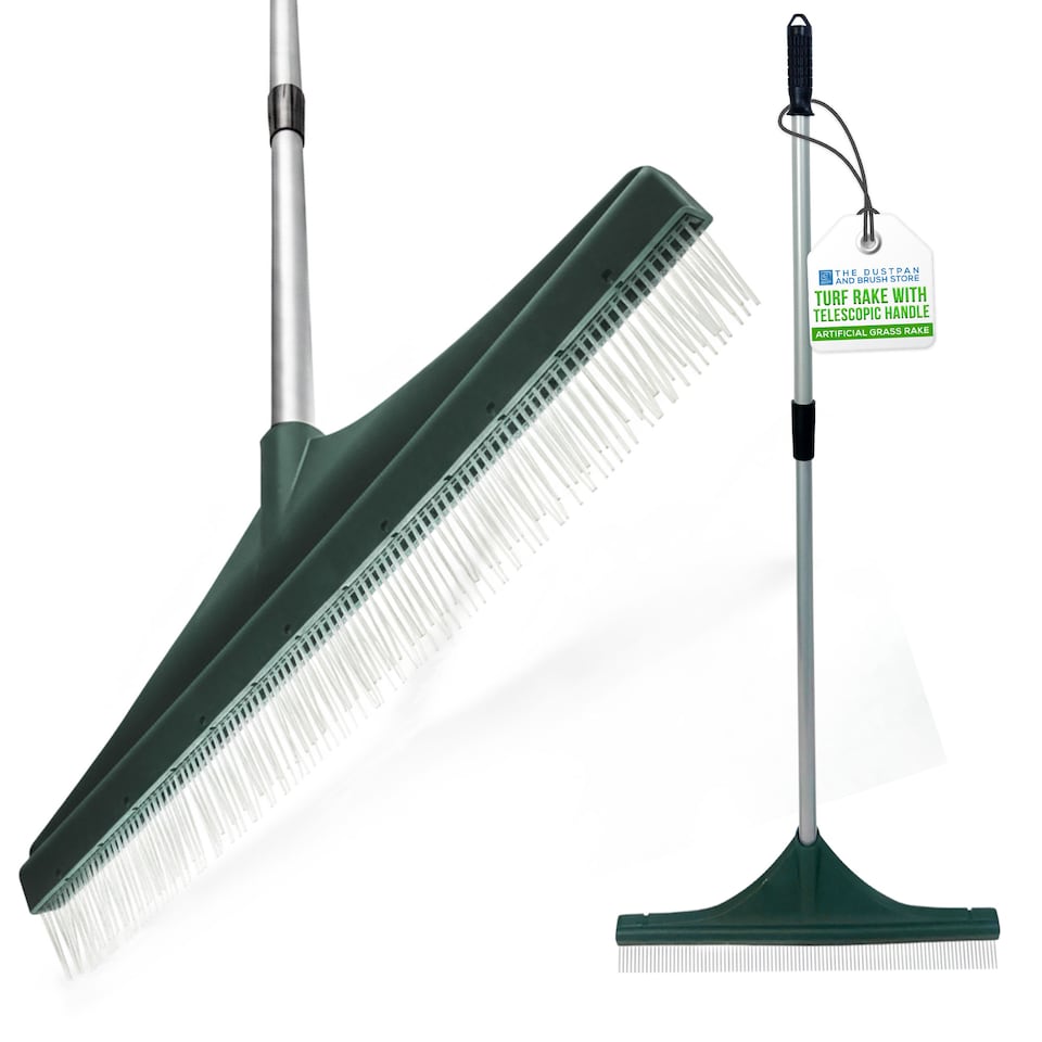 image 1 of Telescopic Artificial Grass Brush with Stainless Steel Handle Turf Rake and Garden Broom for Fake Lawns