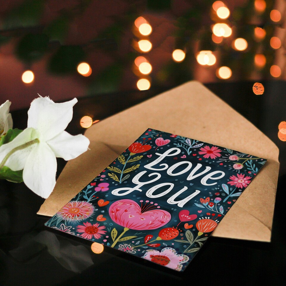 image 1 of Love You Flower Border Design Dark Anniversary Valentines Her Wife Card