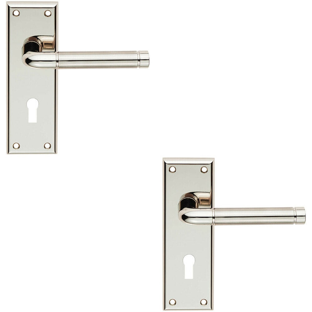 Loops 2x PAIR Round Bar Handle on Lock Backplate 150 x 50mm Polished & Satin Nickel in Metallics