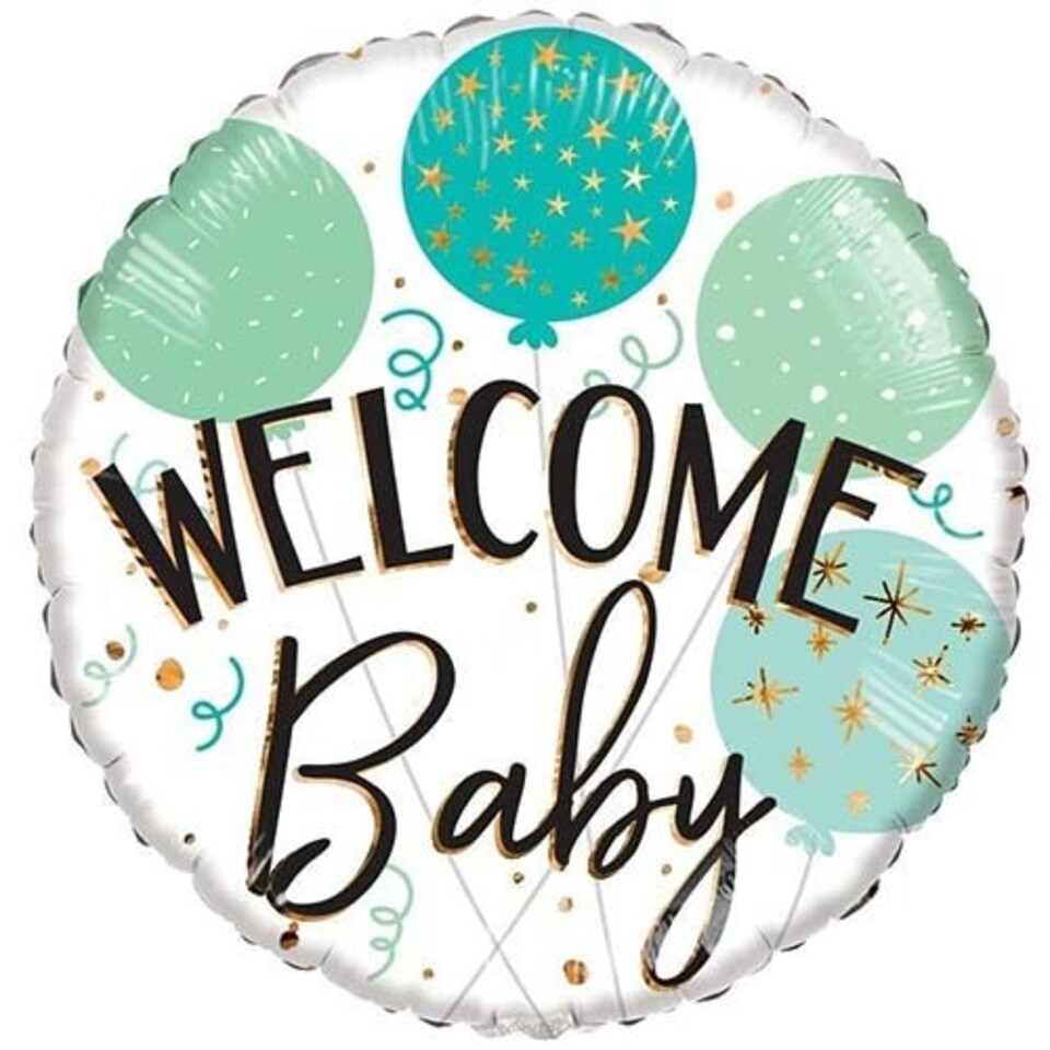 image 1 of Welcome Baby Green Balloons Round ECO Foil Helium Balloon 46cm / 18 in