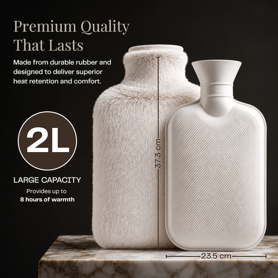 image 1 of 2L Hot Water Bottle - Luxury, Soft and Washable Hot Water Bag for Hot and Cold Compress