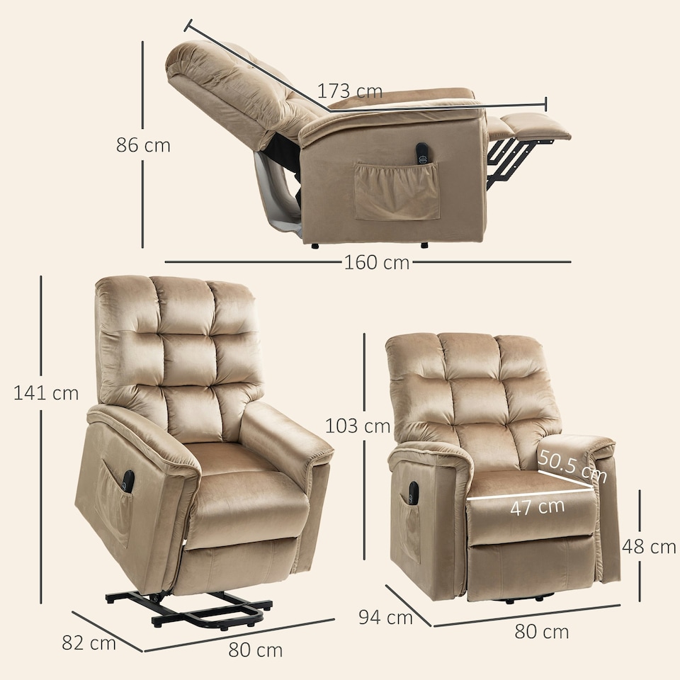 image 1 of HOMCOM Power Lift Recliner Chair for Elderly w/ Remote Control, Champagne Cream | Champagne