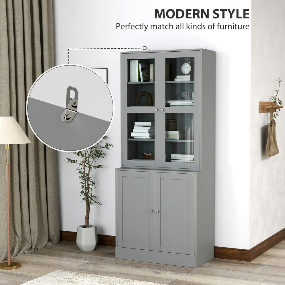 image 1 of HOMCOM Modern Bookcase Display Storage Cabinet Grey