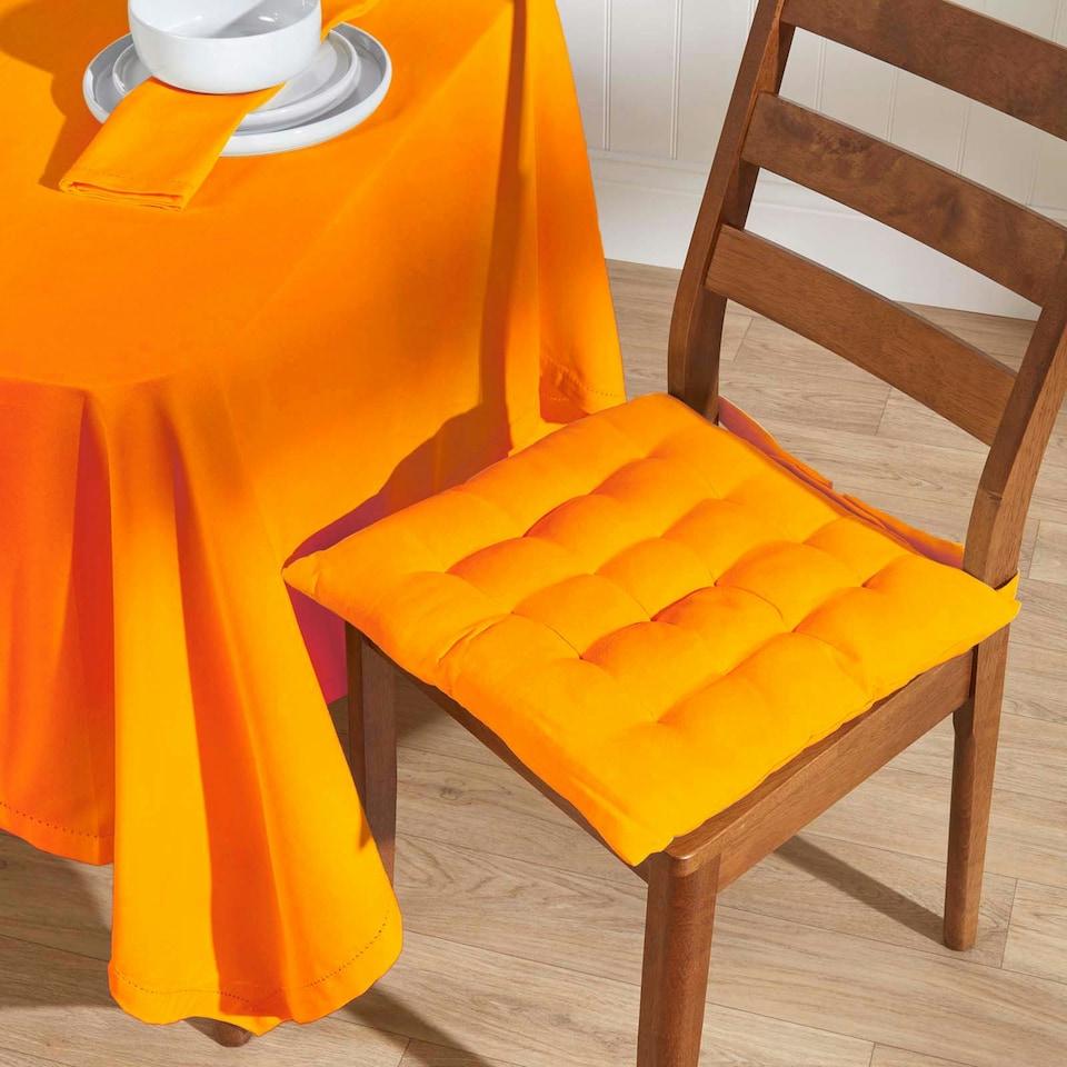 image 1 of Homescapes Orange Cotton Round Tablecloth - 178 cm Orange