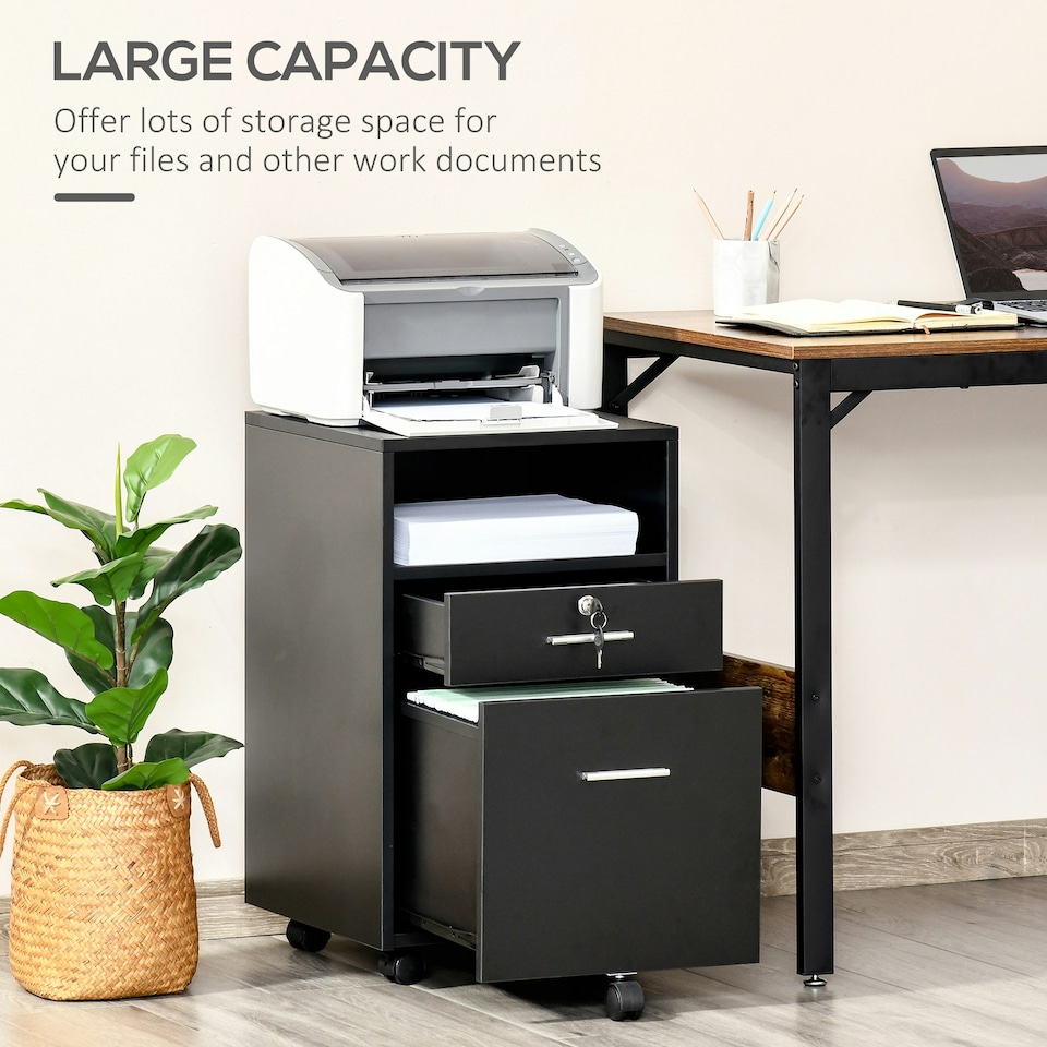 image 1 of Vinsetto Mobile File Cabinet Lockable Documents Storage w/ 5 Wheels Black