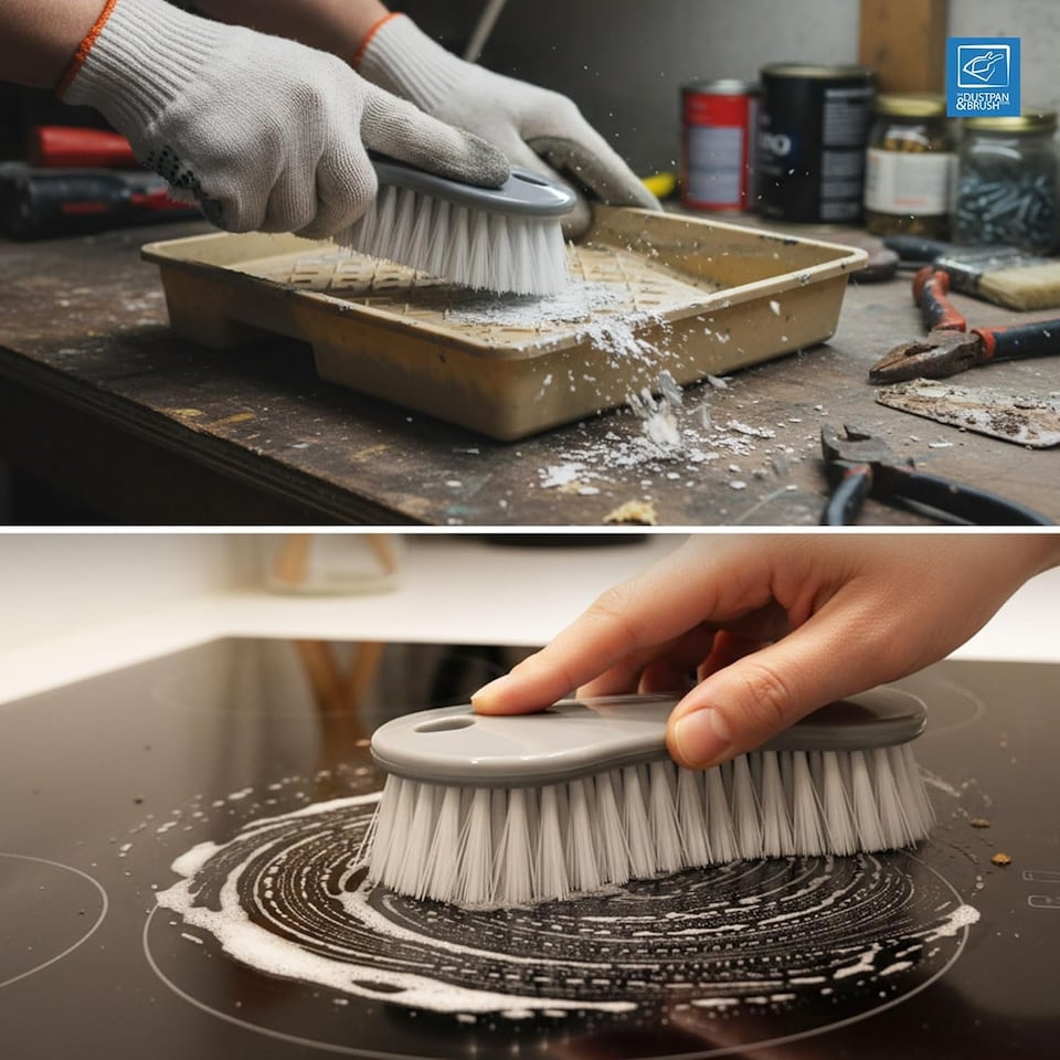 image 1 of Multi Surface Scrub Brushes Stiff Bristle Hand Brush for Floors, Carpets, Kitchen & Bathroom - Pack of 3 | Grey