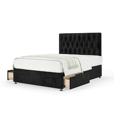 Neptune Spring Black Naples Velvet 2 Drawer Divan Set And Lona Headboard Small Single