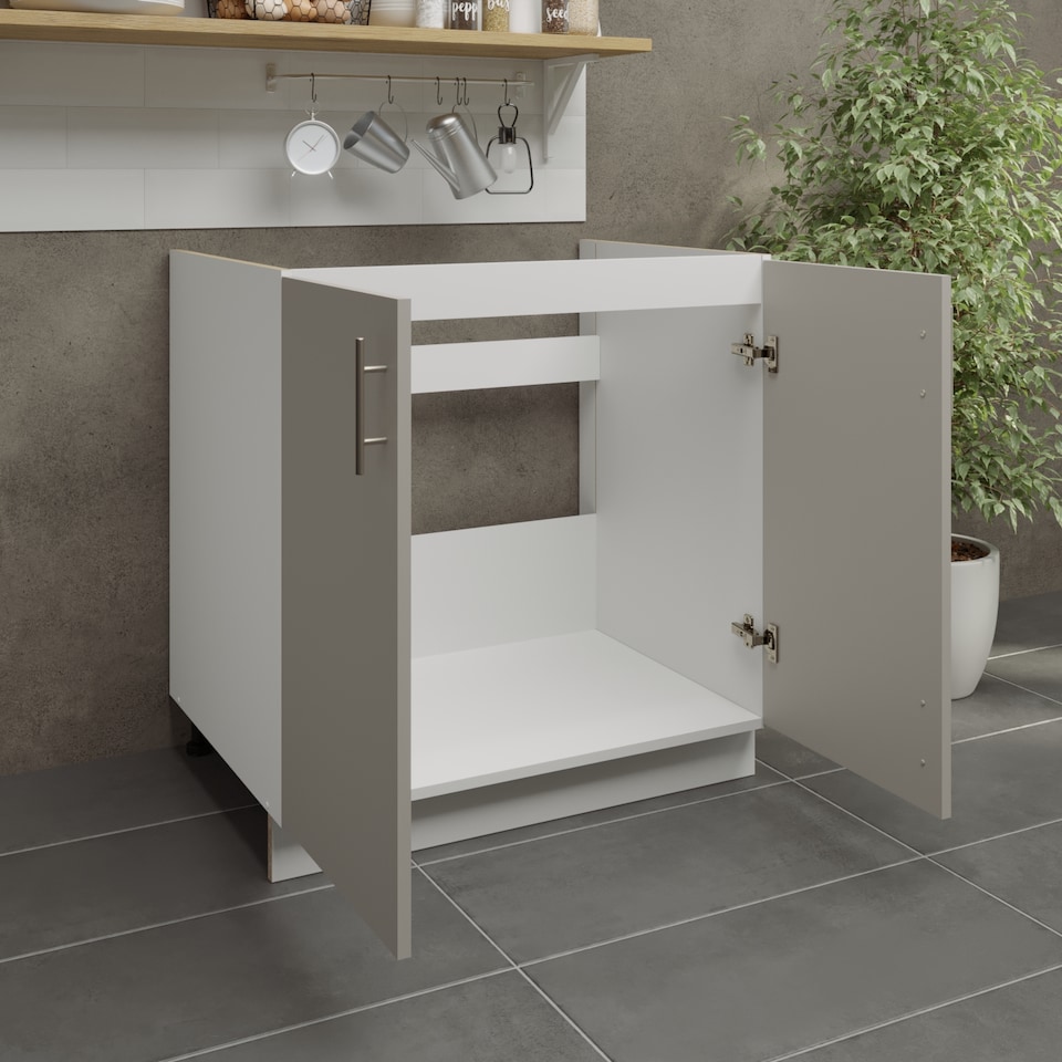 image 1 of JD Greta Adjustable Legs Kitchen Sink Unit 800mm Cabinet With Doors - Cashmere Matt
