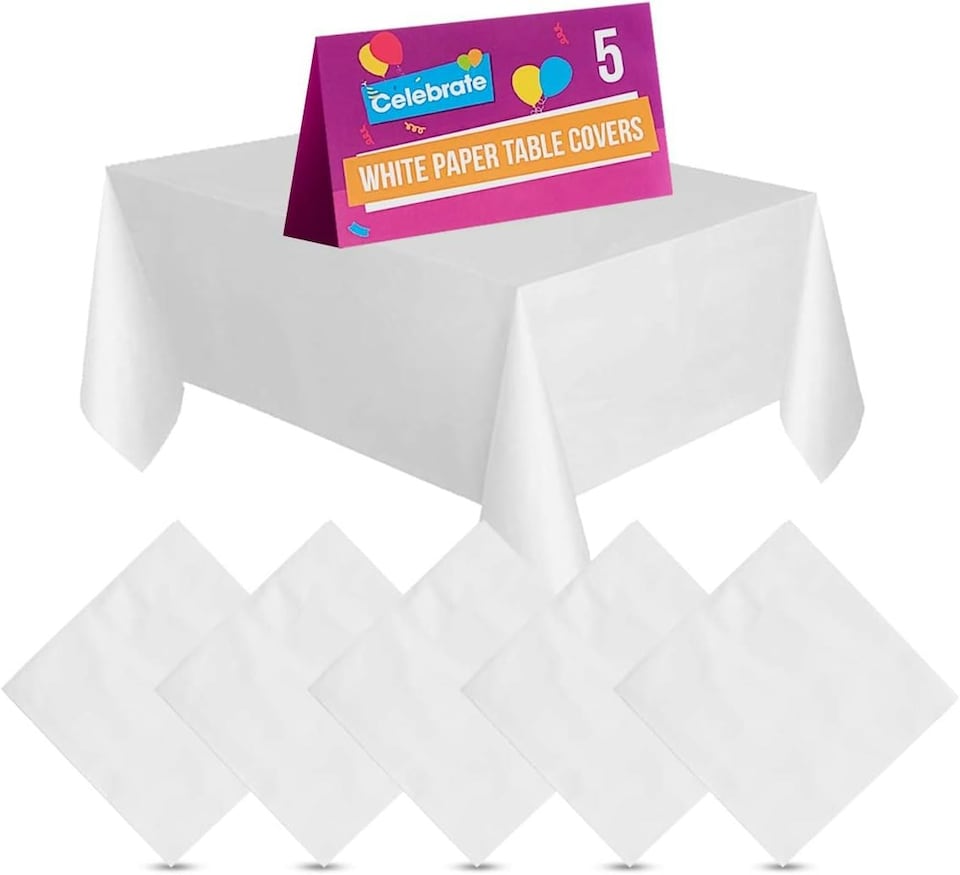 image 1 of SOL 5pk White Paper Table Covers 90x90cm Tablecloths for Parties | White