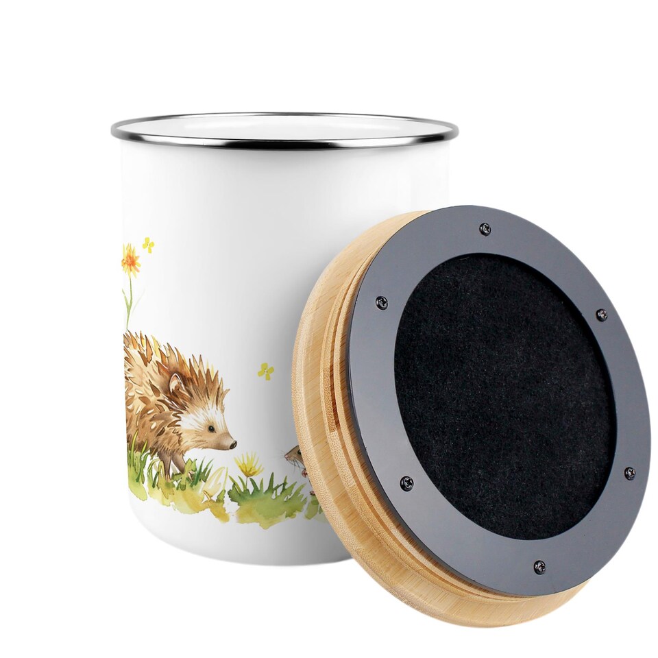 image 1 of Hedgehog & Mouse Food Waste Caddy - Metal 2L Decorative Kitchen Compost Bin