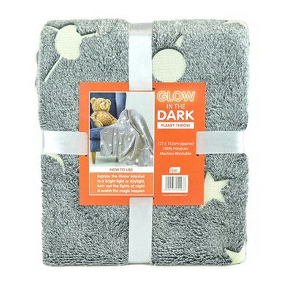 image 1 of RJM Planets Print Glow In The Dark Blanket - Grey - One Size