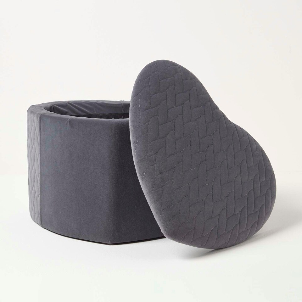 image 1 of Homescapes Arundel Heart-Shaped Velvet Footstool with Storage, Grey