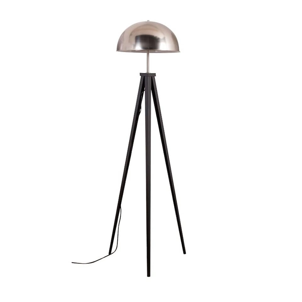 image 1 of ValueLights Black Metal Tripod Standing Floor Lamp With Silver Brushed Chrome Dome Shade