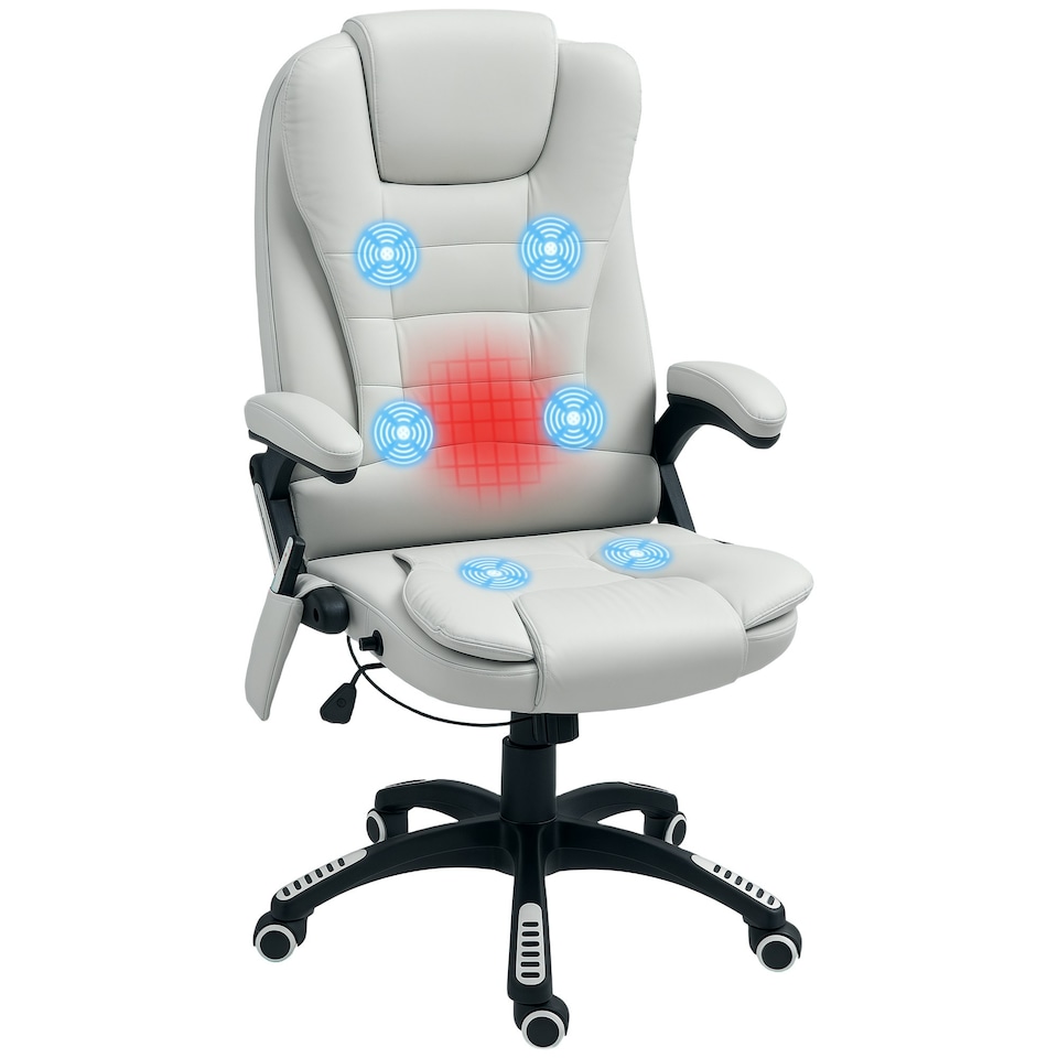 image 1 of HOMCOM Heated Vibrating Massage Chair with Reclining Function, Light Grey