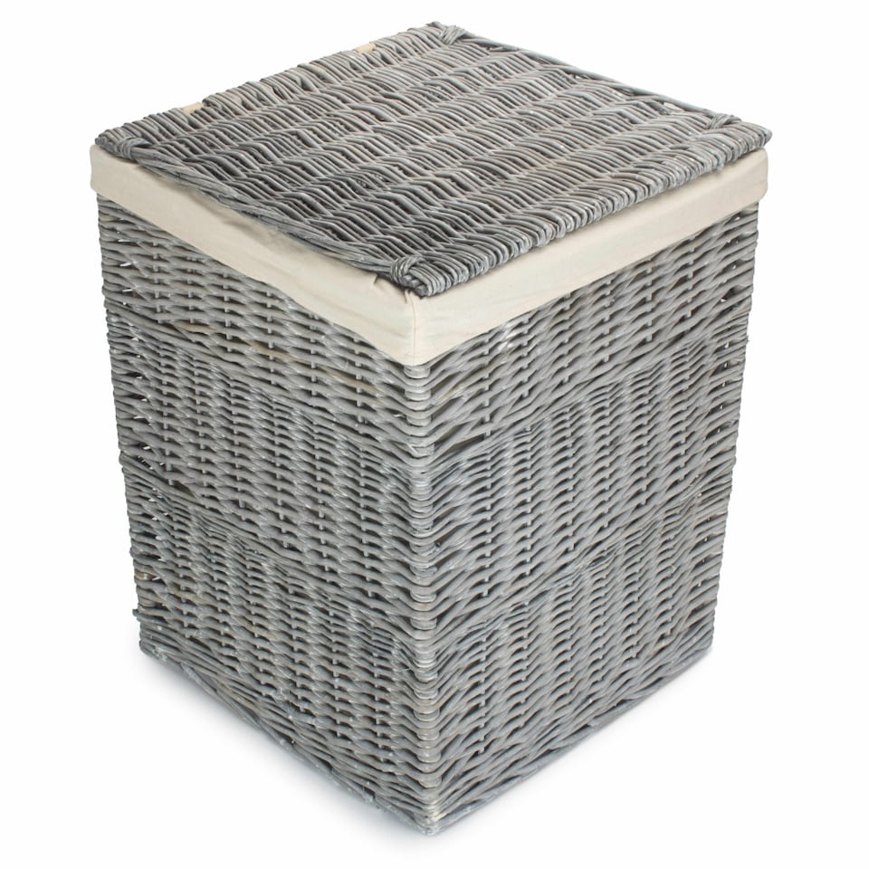 image 1 of Set of 2 Grey Wash Square Laundry Basket with White Lining | White | White