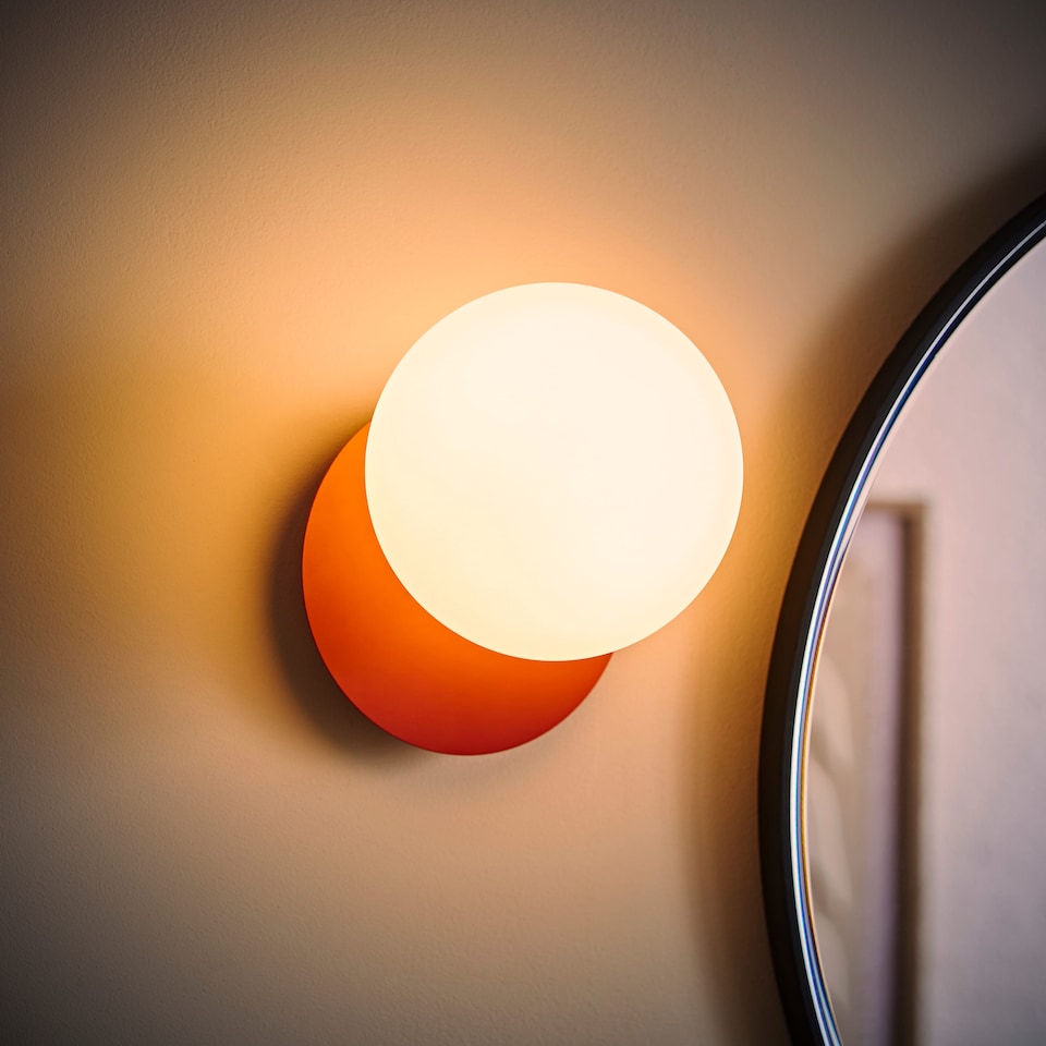 image 1 of ValueLights Darla Rust Frosted Globe Bathroom Wall Light | Orange