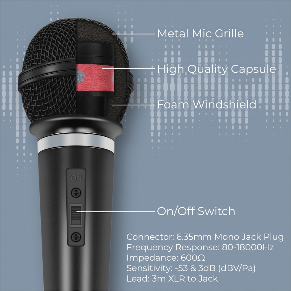 image 1 of Soundlab Dynamic Vocal Microphone With Fixed 3m 6.35mm Jack Lead Black