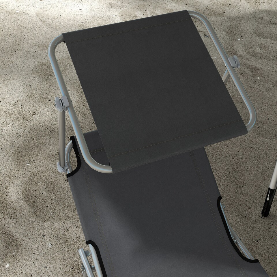 image 1 of Outsunny Folding Sun Lounger Set of 2 w/ Sunshade Adjustable Backrest Grey