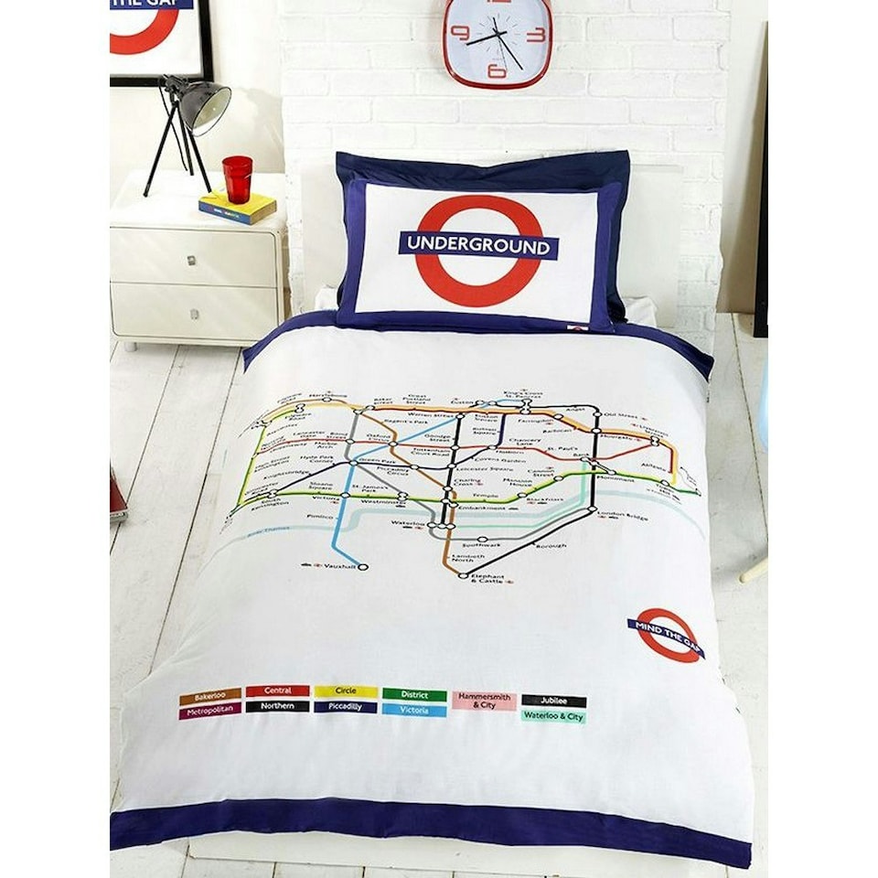 image 1 of Rapport Tube Map Duvet Cover Set - White - Single White | Single