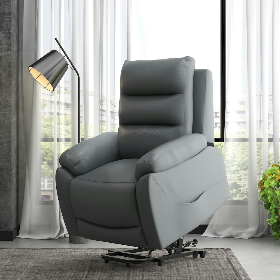 image 1 of HOMCOM Power Lift Recliner Chair Reclining Armchair for Living Room, Grey Grey
