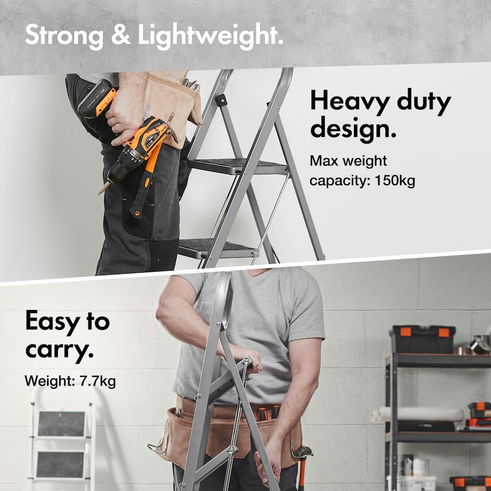 image 1 of VonHaus Steel Folding 4 Step Ladder with Anti Slip Feet