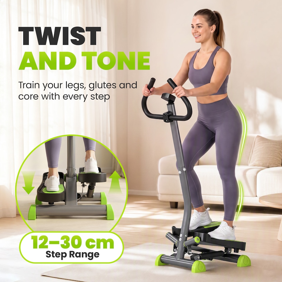 image 1 of HOMCOM Twister Stepper Step Machine with LCD Screen and Handlebars - Grey