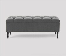 150cm Swiss Chesterfield Ottoman Storage Bench- Plush Velvet Shoe Bench - Grey Upholstery Footstool with Storage