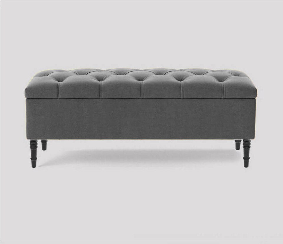 image 1 of 150cm Swiss Chesterfield Ottoman Storage Bench- Plush Velvet Shoe Bench - Grey Upholstery Footstool with Storage