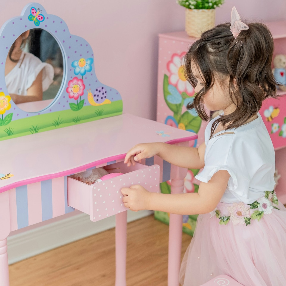 image 1 of Teamson Kids Magic Garden Play Vanity Table and Stool Set