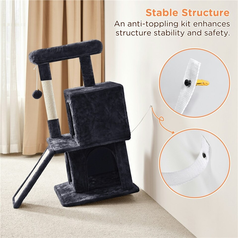 image 1 of Yaheetech 92 cm Cat Tower with Double Condos Black