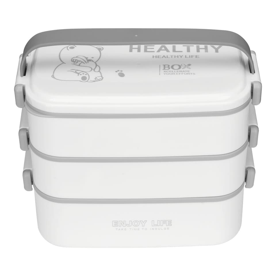 image 1 of Living and Home Stackable Bento Lunch Box with Handle 2 Layer, White, 2700ml | White